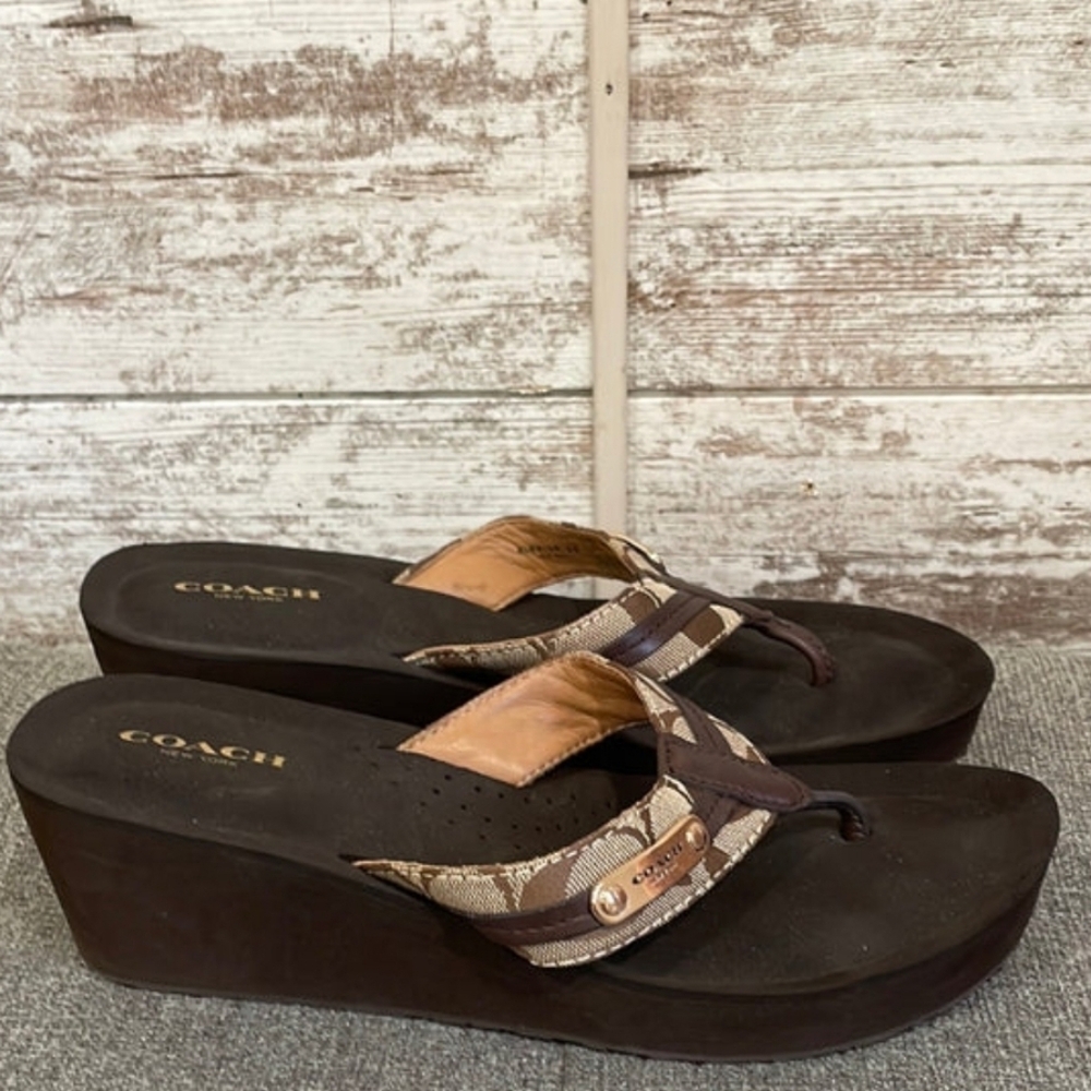 COACH DESIGNER JAYDEN WEDGE PLATFORM SANDALS THONG FLIP FLOP 9 - Picture 2 of 7